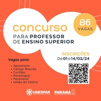 Unespar oferta 86 vagas em concurso público para docentes